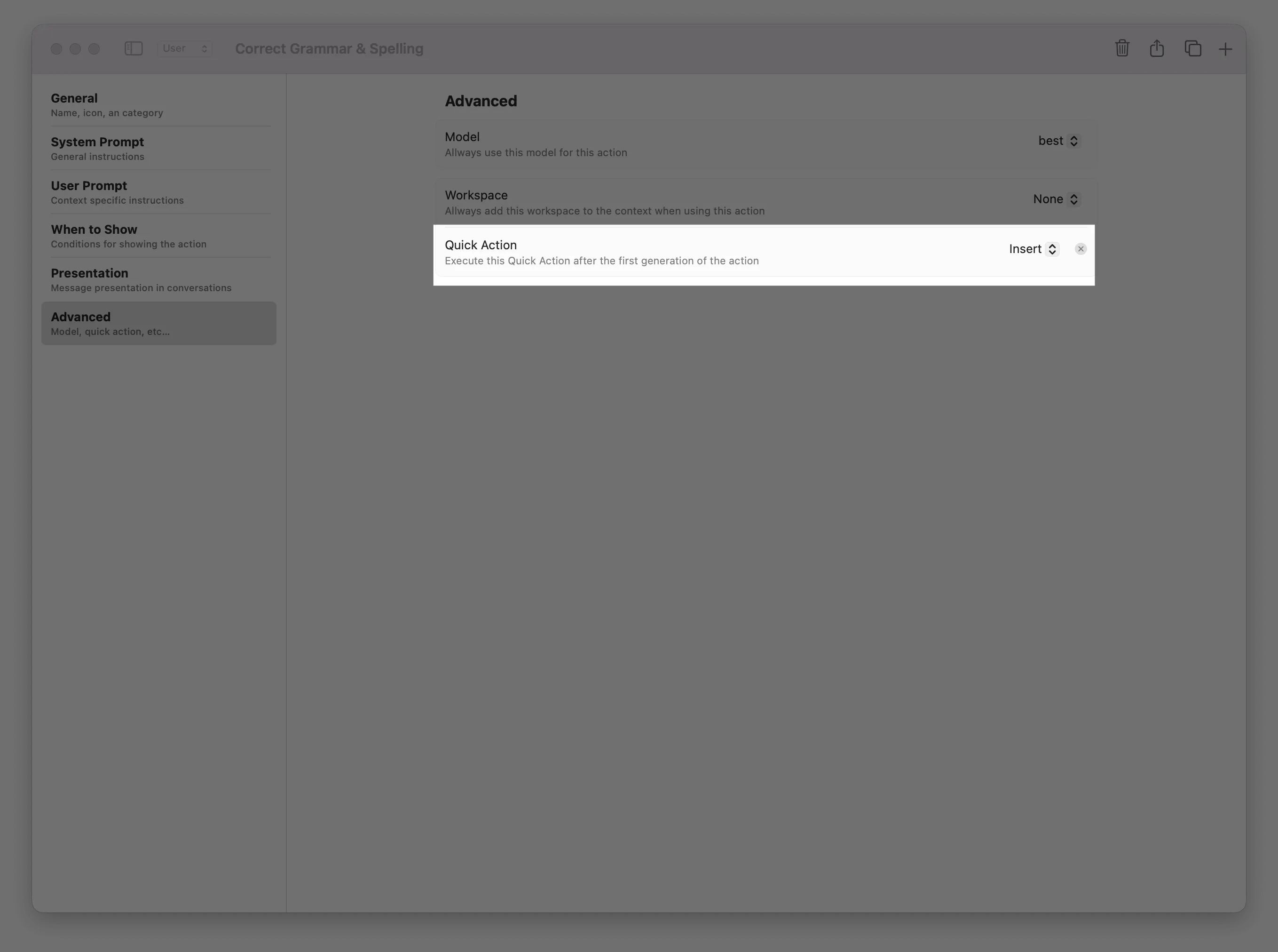 Quick Actions With Custom Actions