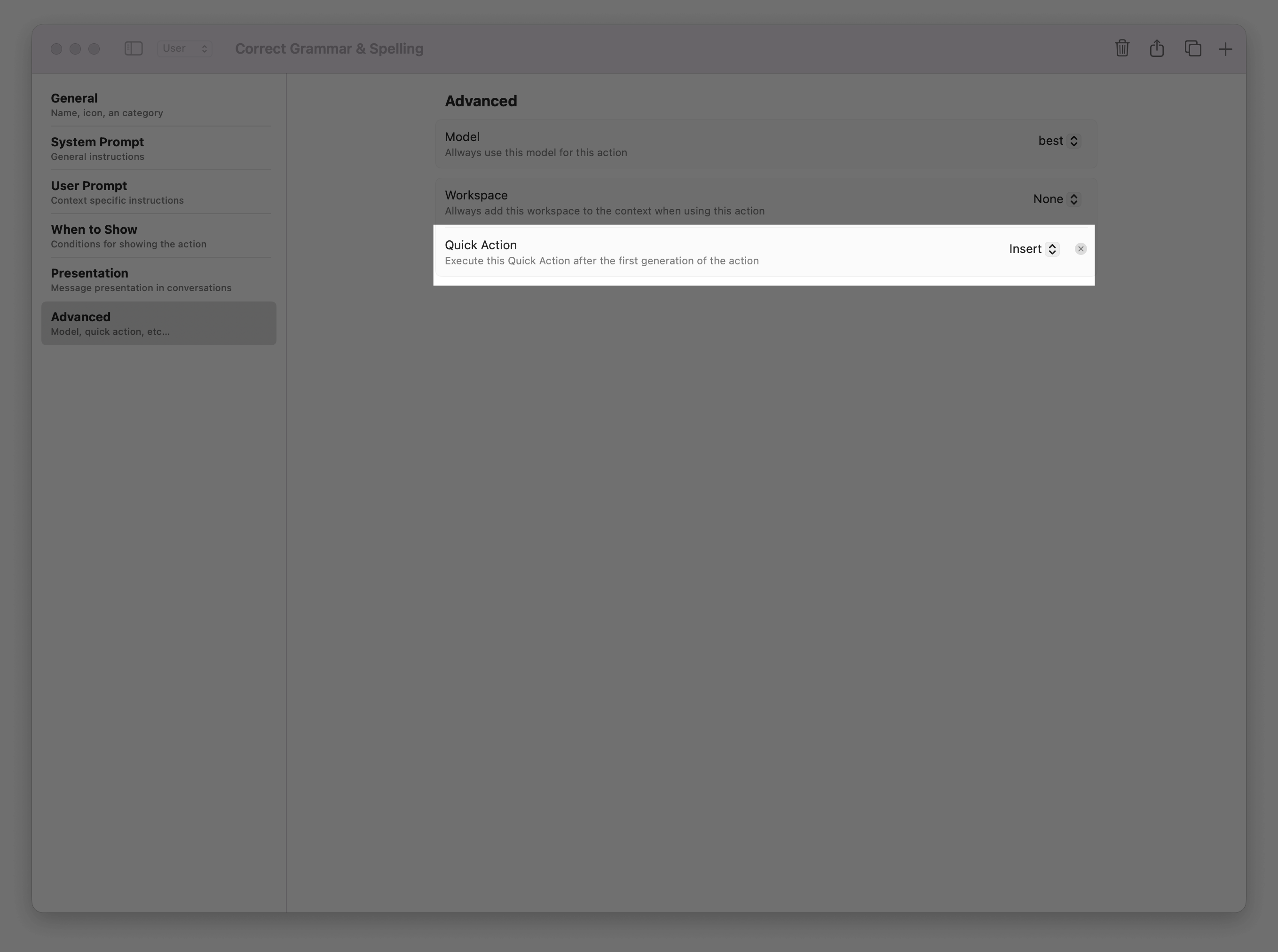 Quick Actions With Custom Actions